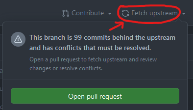 Older GitHub interface showing the Fetch upstream button