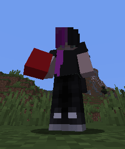 Player holding the custom red block in Minecraft