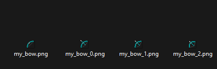 Four bow texture files for the normal and three pulling states