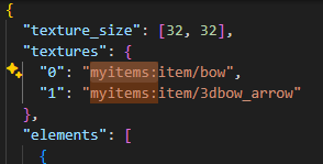JSON model texture references using the myitems namespace