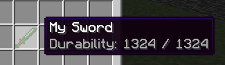 My Sword item tooltip showing custom durability