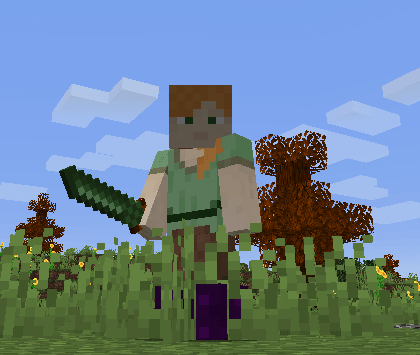 Player holding the custom green sword in Minecraft
